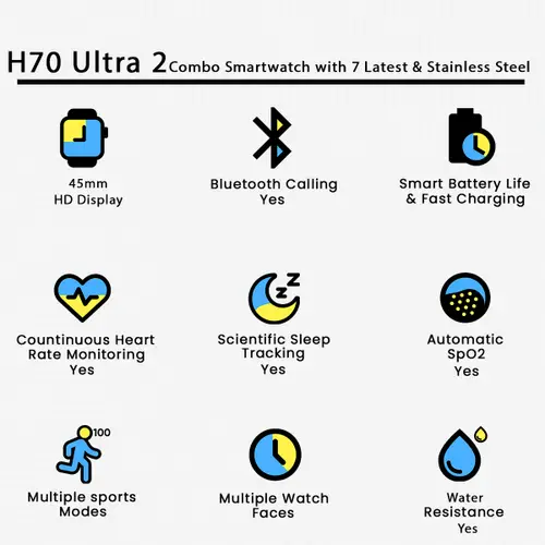Buy Crown H70 Ultra 2 Smartwatch with 8 Straps At Best Price In Pakistan - Qureshi Products